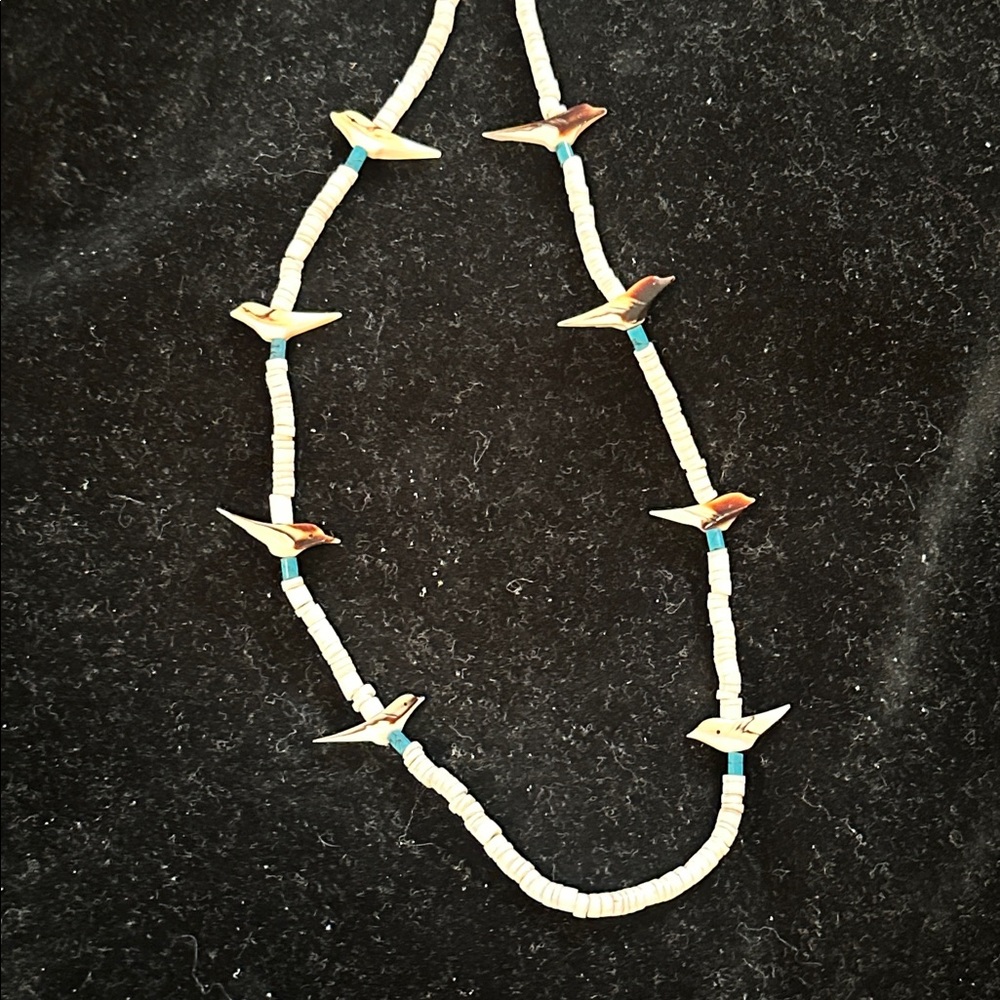 Bird Bead Necklace with Blue Accents 24”